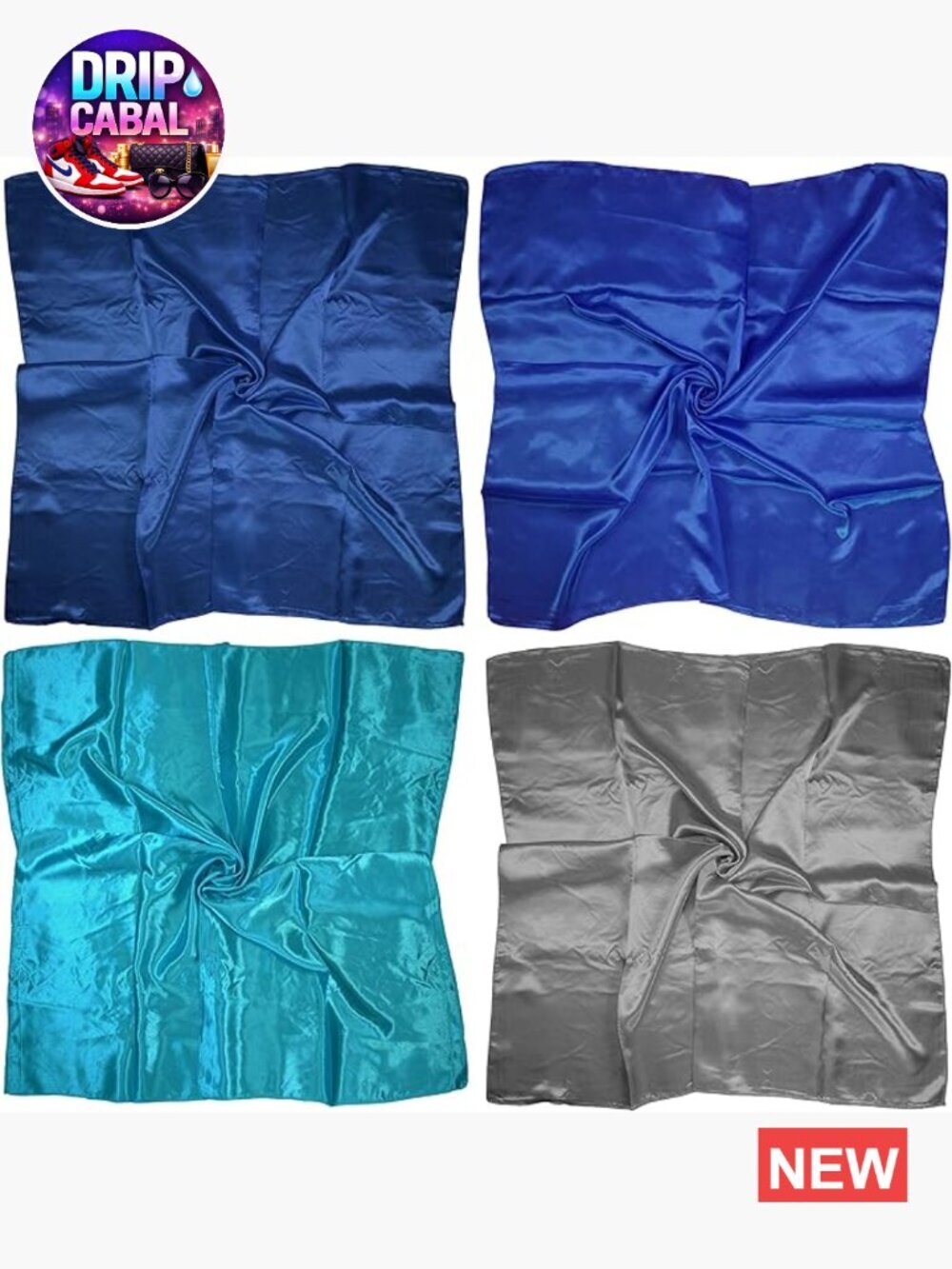4 Piece Set Large 35x35 in Satin Square Scarves